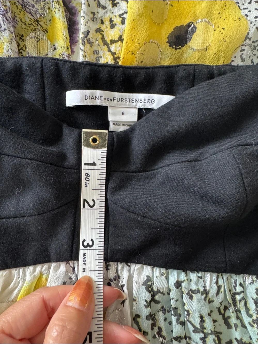 Diane Von Furstenberg BlBodice Yellow and Gray Patterned Skater Dress